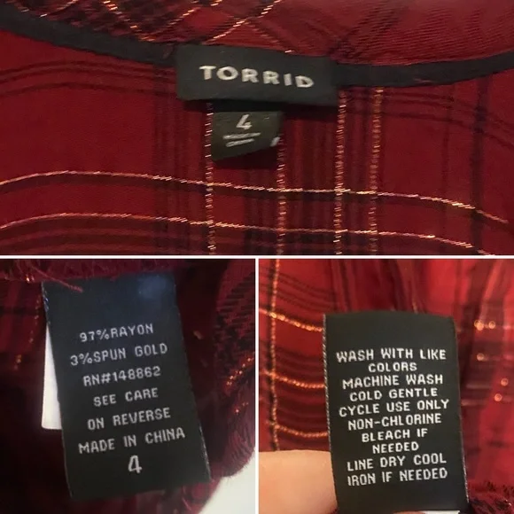 Womens High-low Burgundy Plaid Button-Front Peplum Shirt - Picture 11 of 11